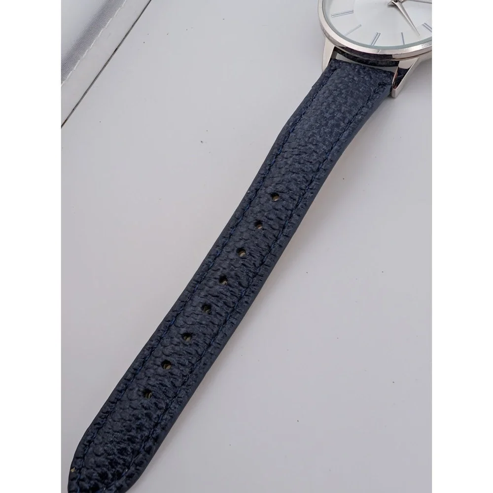 Time and Tru Women's Watch 37mm Silver Case Blue Vegan Leather Band- New Battery